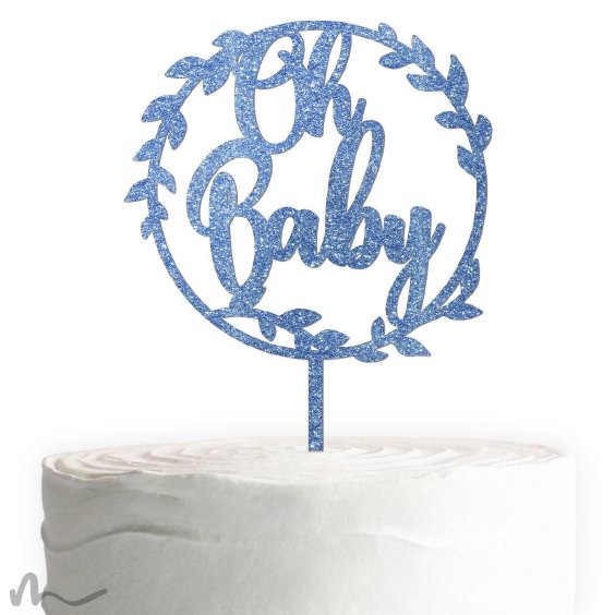 Cake Topper Oh Baby Blau Glitzer