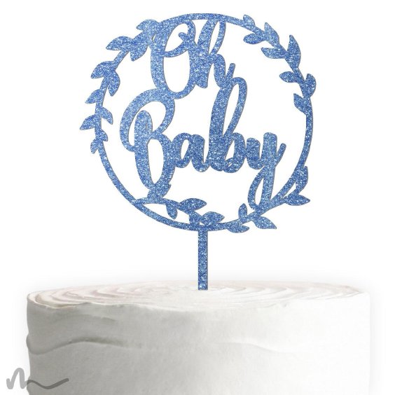 Cake Topper Oh Baby Blau Glitzer
