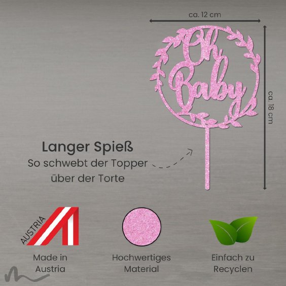 Cake Topper Oh Baby Pink Glitzer