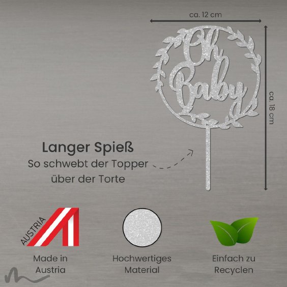 Cake Topper Oh Baby Silber Glitzer