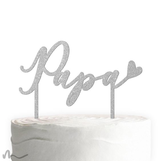 Cake Topper Papa Silber Glitzer