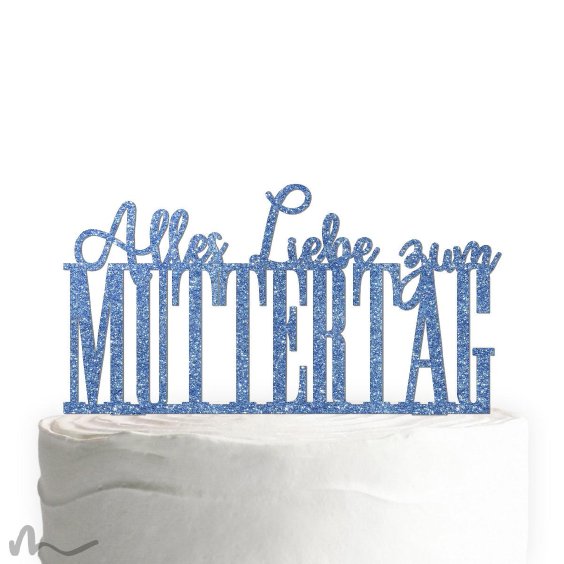 Cake Topper Muttertag Blau Glitzer