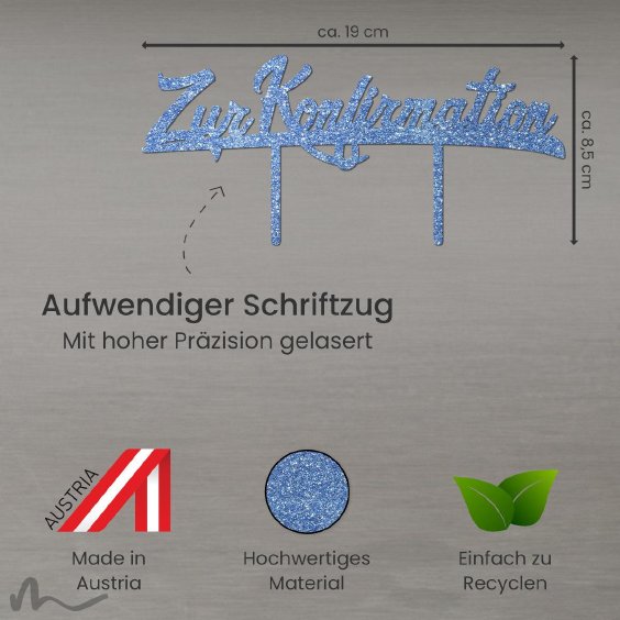 Cake Topper Zur Konfirmation Blau Glitzer
