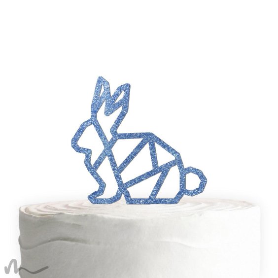 Cake Topper Hase Geometrie Blau Glitzer