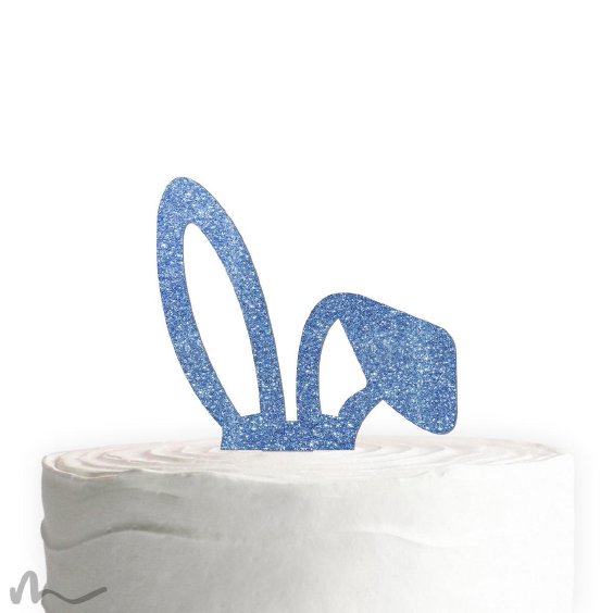 Cake Topper Hasenohren Blau Glitzer