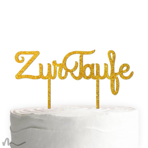 Cake Topper Zur Taufe Schreibschrift Gold Glitzer