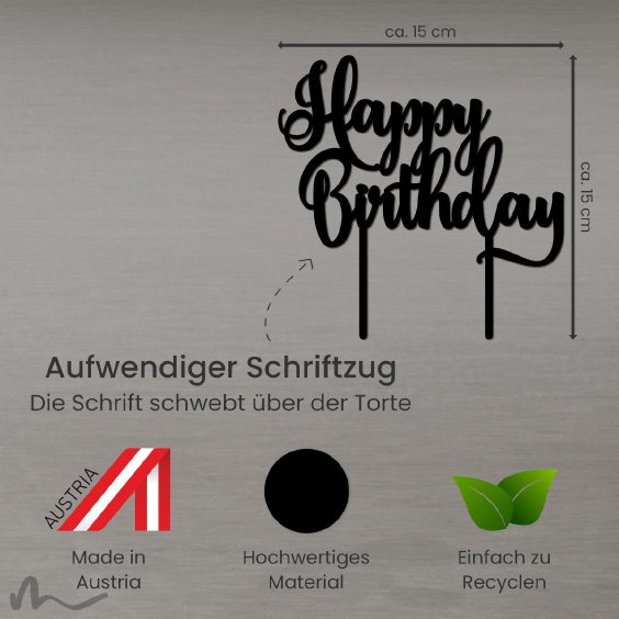 Cake Topper Happy Birthday 3 Schwarz