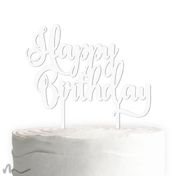 Cake Topper Happy Birthday 3 Weiss