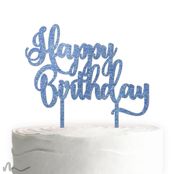 Cake Topper Happy Birthday 3 Blau Glitzer