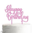 Cake Topper Happy Birthday 3 Pink Glitzer