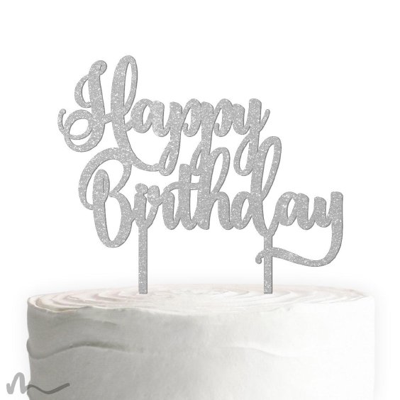 Cake Topper Happy Birthday 3 Silber Glitzer