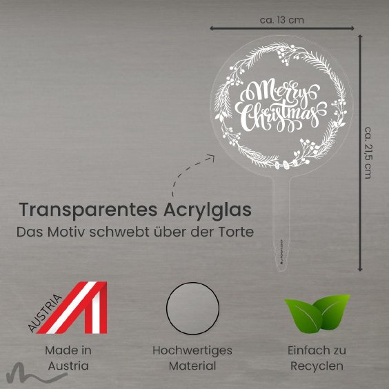 Cake Topper Merry Christmas Kranz Opulent Transparent