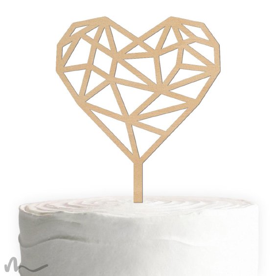 Cake Topper Herz Geometrie Holz