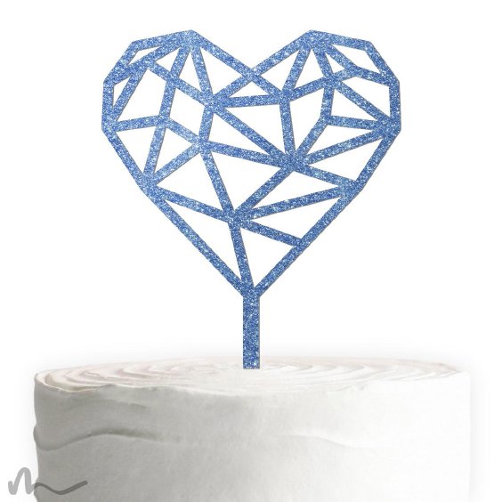 Cake Topper Herz Geometrie Blau Glitzer