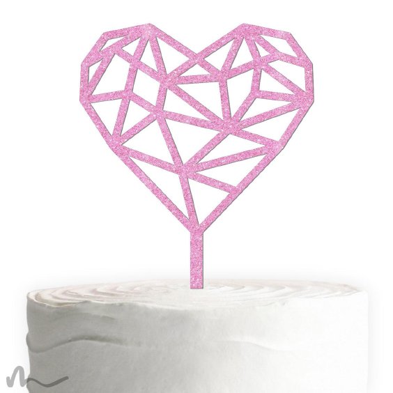 Cake Topper Herz Geometrie Pink Glitzer
