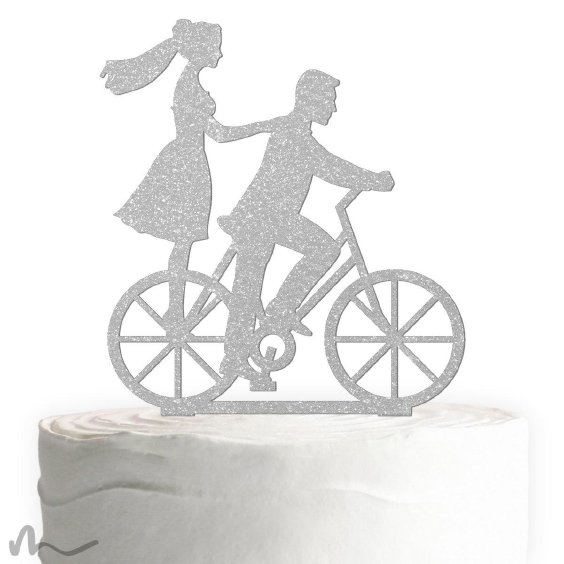 Cake Topper Fahrrad Silber Glitzer