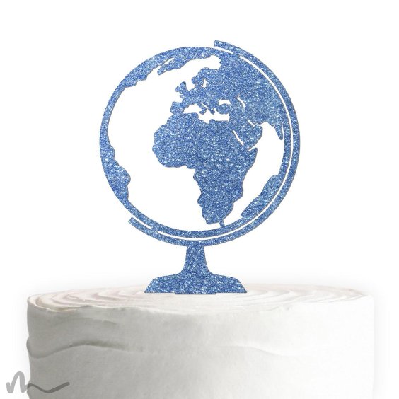 Cake Topper Globus Blau Glitzer