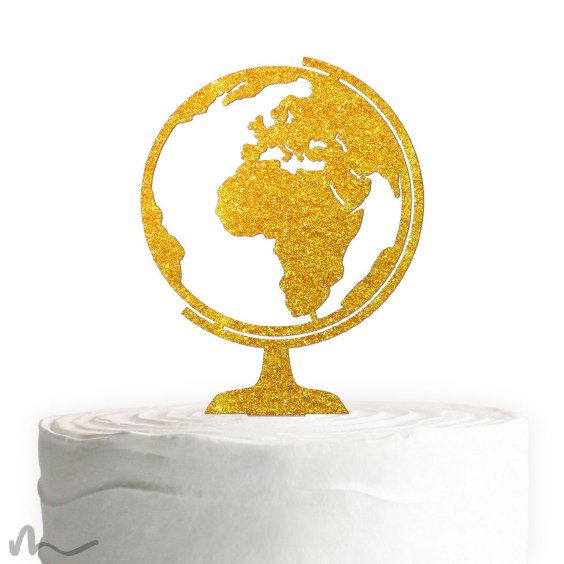 Cake Topper Globus Gold Glitzer