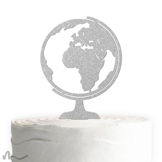 Cake Topper Globus Silber Glitzer