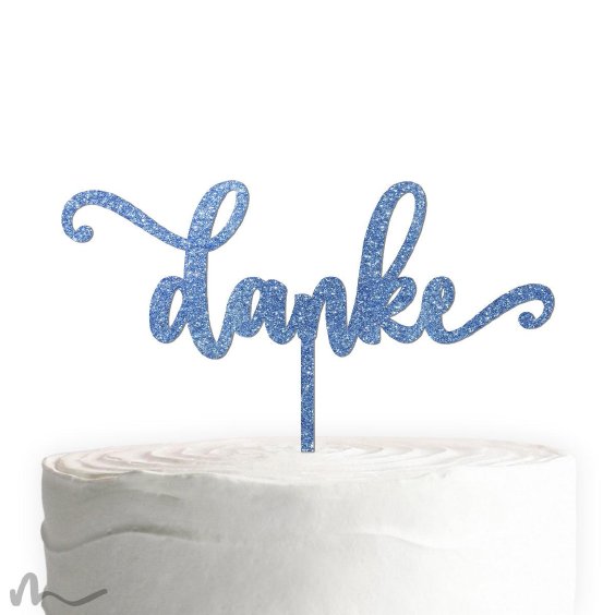 Cake Topper Danke Schriftzug Blau Glitzer