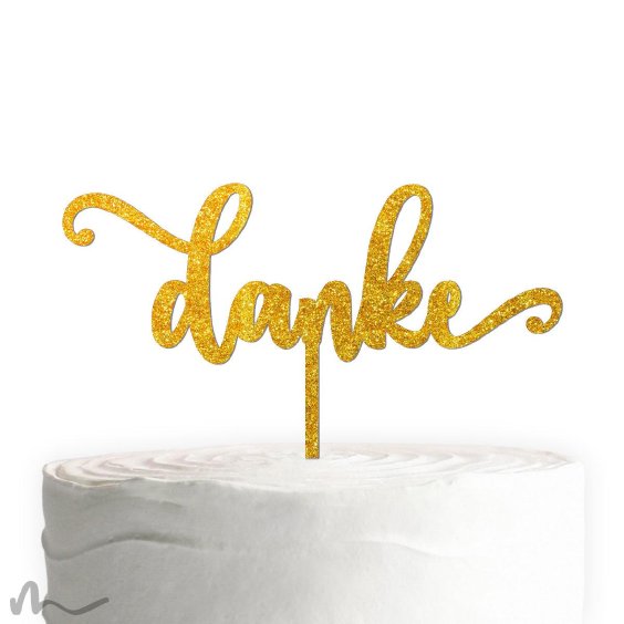 Cake Topper Danke Schriftzug Gold Glitzer