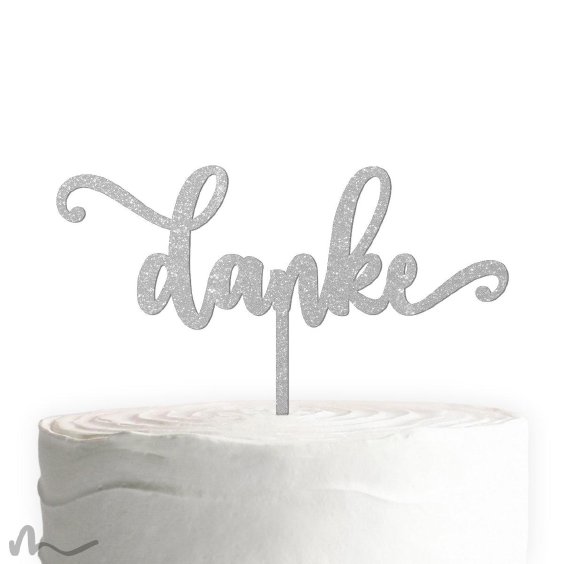 Cake Topper Danke Schriftzug Silber Glitzer