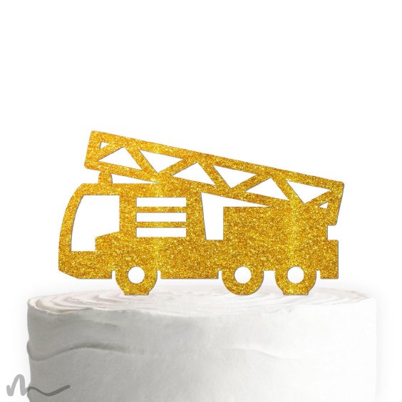Cake Topper Feuerwehrauto Gold Glitzer