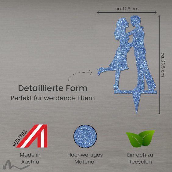 Cake Topper Babybauch Blau Glitzer