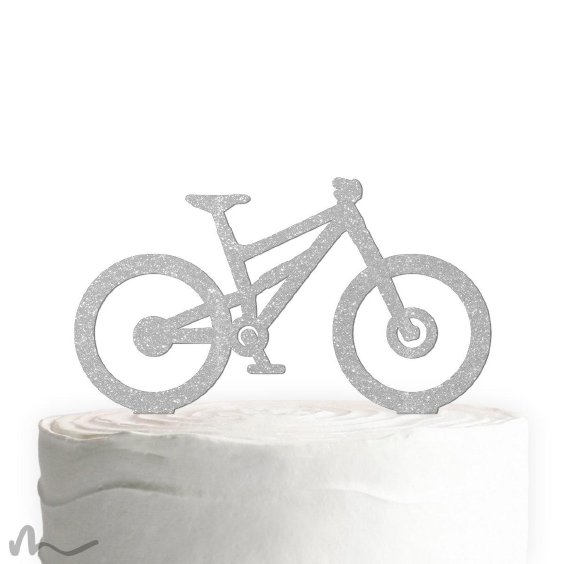 Cake Topper Mountainbike Silber Glitzer
