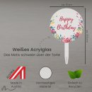 Cake Topper Happy Birthday Blüten Weiss bedruckt