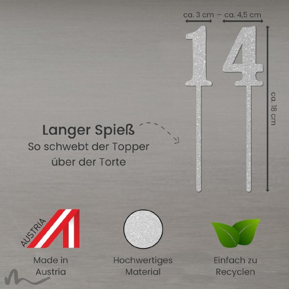 Cake Topper Zahl Silber Glitzer