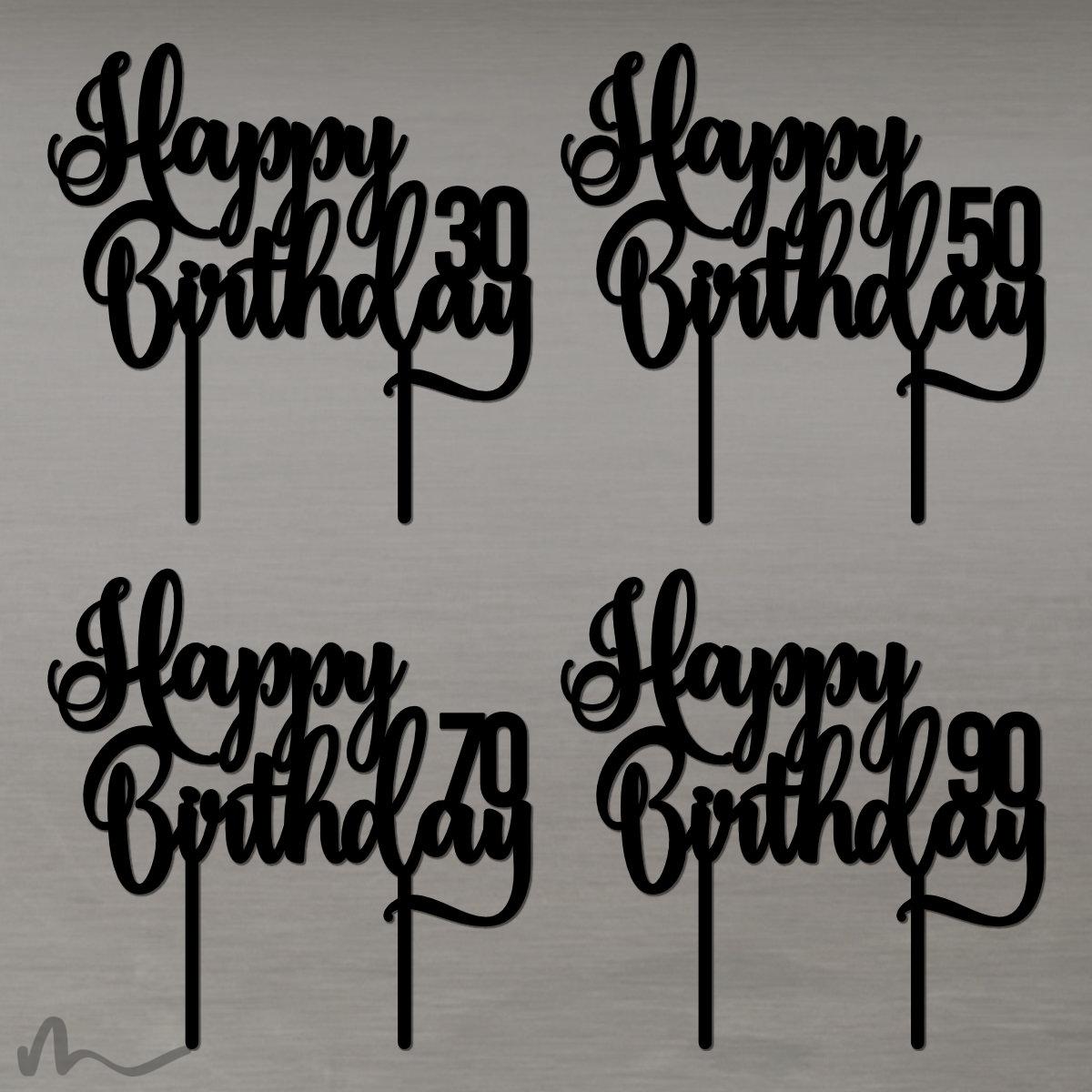 Happy Birthday Kuchen-Topper Aus Acryl – Personalisierte Torten-Deko Für Geburtstagsparty – Schwarz