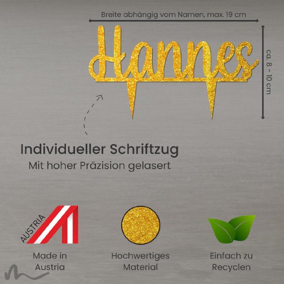 Cake Topper Name personalisiert Gold Glitzer