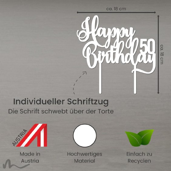 Cake Topper Happy Birthday Zahl personalisiert Weiss