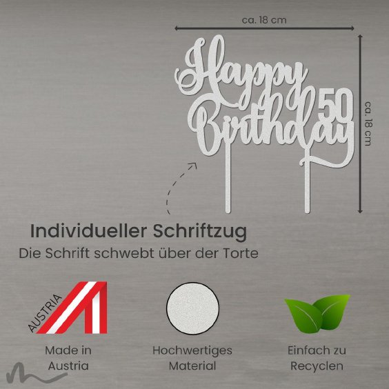 Cake Topper Happy Birthday Zahl personalisiert Satiniert