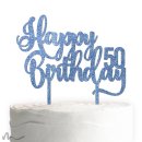 Cake Topper Happy Birthday Zahl personalisiert Blau Glitzer