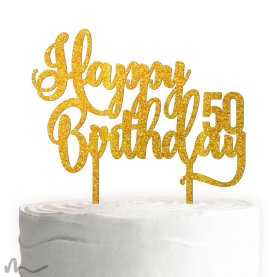 Cake Topper Happy Birthday Zahl personalisiert Gold Glitzer