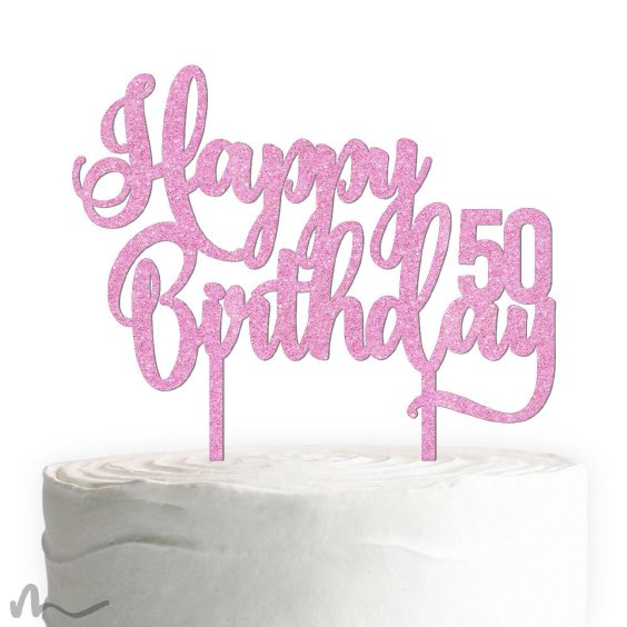 Cake Topper Happy Birthday Zahl personalisiert Pink Glitzer