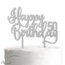 Cake Topper Happy Birthday Zahl personalisiert Silber Glitzer