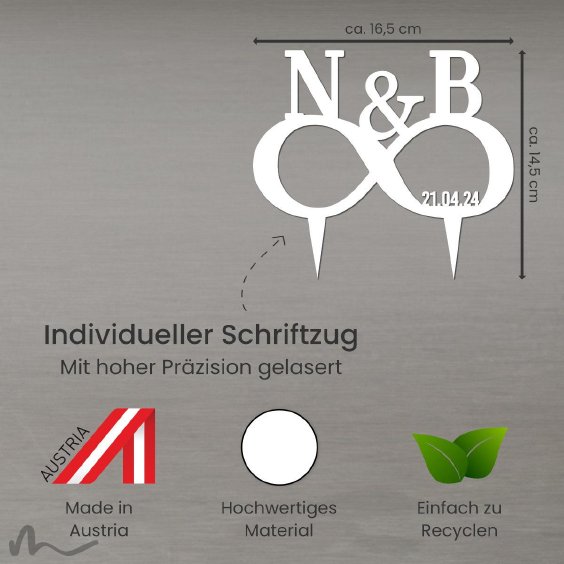 Cake Topper Unendlich personalisiert Weiss