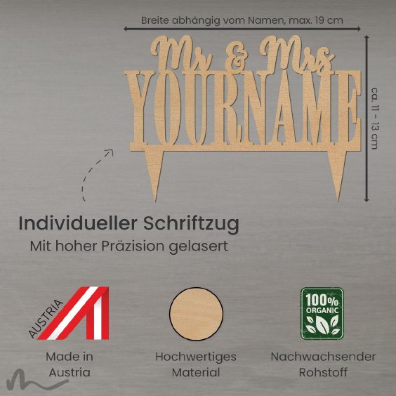 Cake Topper Mr und Mrs personalisiert Holz