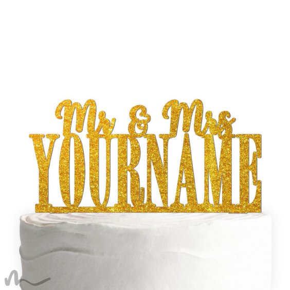 Cake Topper Mr und Mrs personalisiert Gold Glitzer