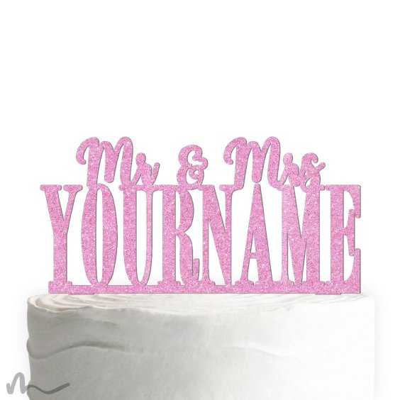 Cake Topper Mr und Mrs personalisiert Pink Glitzer