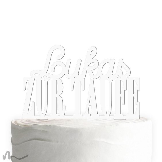 Cake Topper Zur Taufe personalisiert Weiss