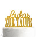Cake Topper Zur Taufe personalisiert Gold Glitzer