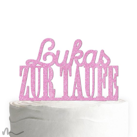 Cake Topper Zur Taufe personalisiert Pink Glitzer