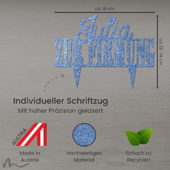 Cake Topper Zur Firmung personalisiert Blau Glitzer