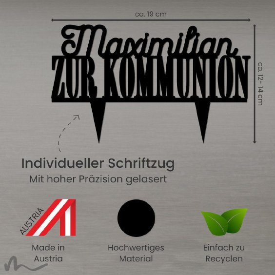 Cake Topper Zur Kommunion personalisiert Schwarz