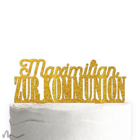 Cake Topper Zur Kommunion personalisiert Gold Glitzer