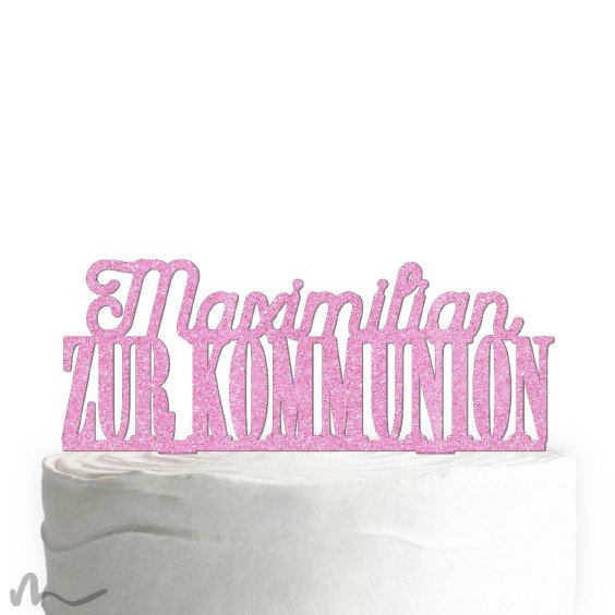 Cake Topper Zur Kommunion personalisiert Pink Glitzer